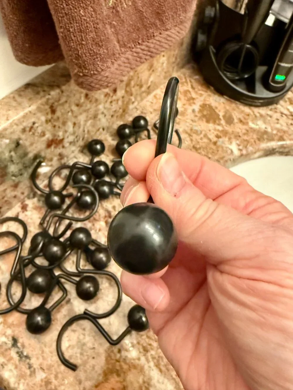 Dark Espresso Bronze Shower Curtain Hooks, Farmhouse Brown Ball Shower Rod Hooks